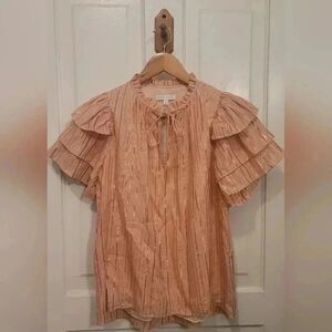 Anna Kate Ruffle Sleeve Metallic Pink Top Size Extra Small XS